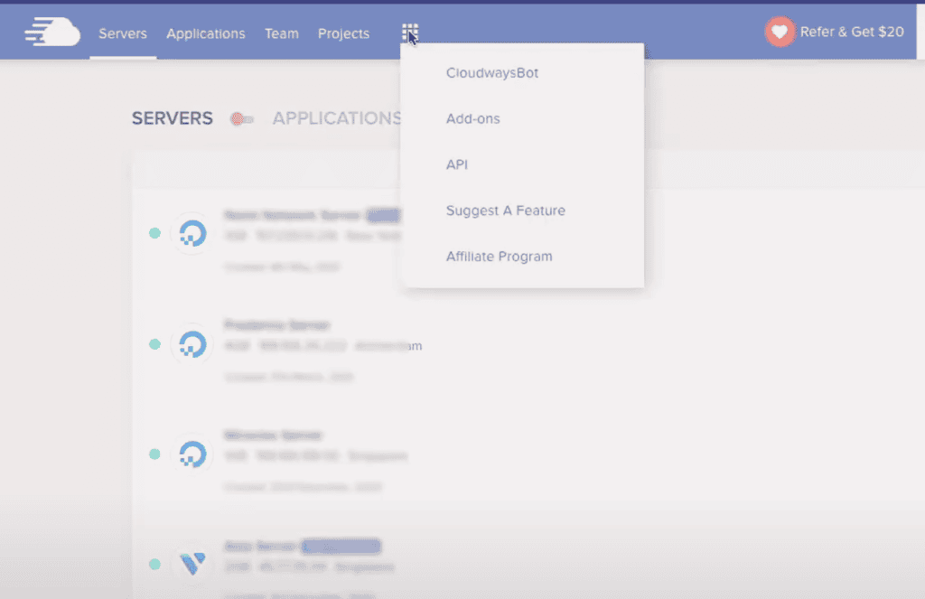 Screenshot of Cloudways server management interface.