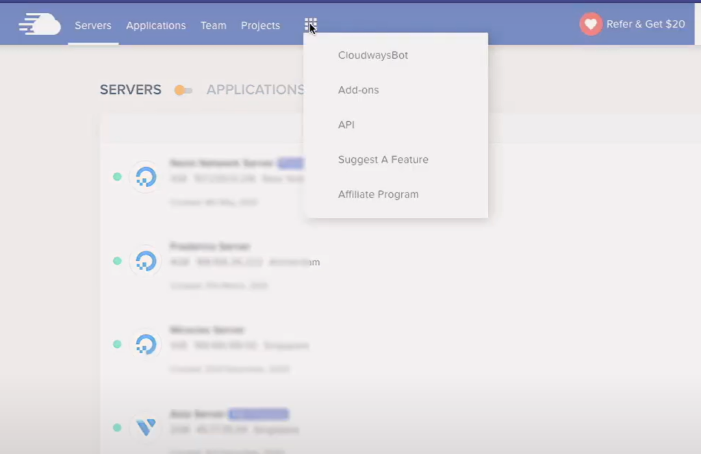 Screenshot of Cloudways server management interface.