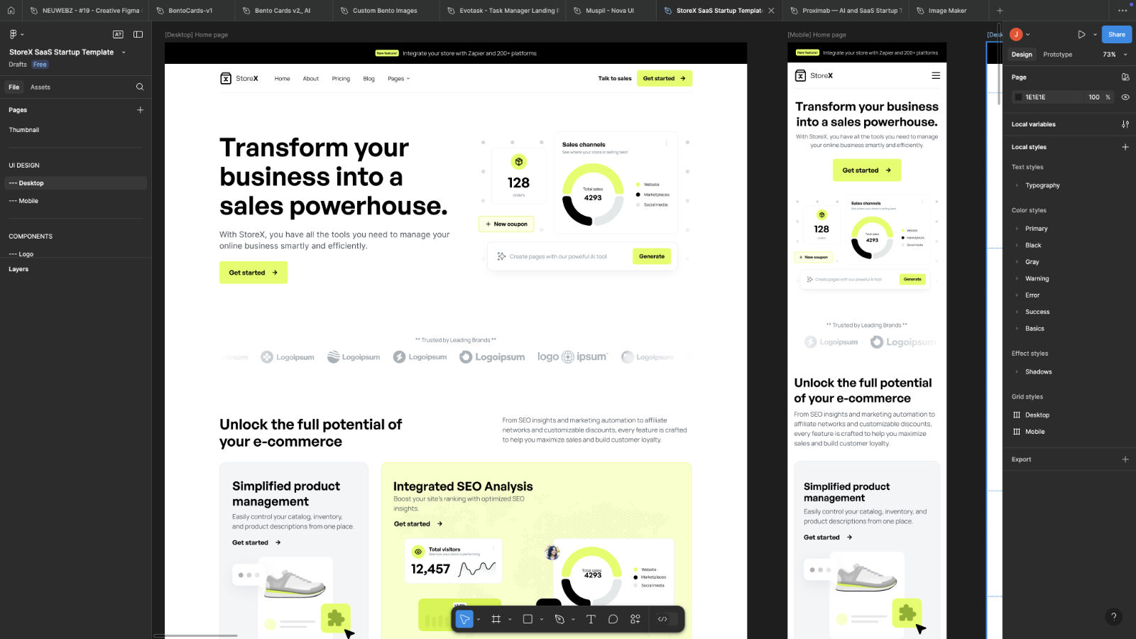 Screenshot of SaaS startup website template design
