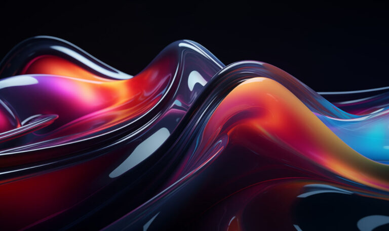 Colorful abstract liquid waves on dark background