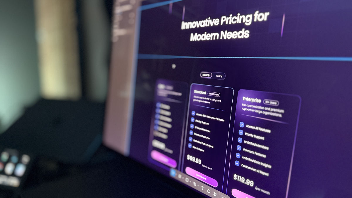 Pricing plans display on a digital screen