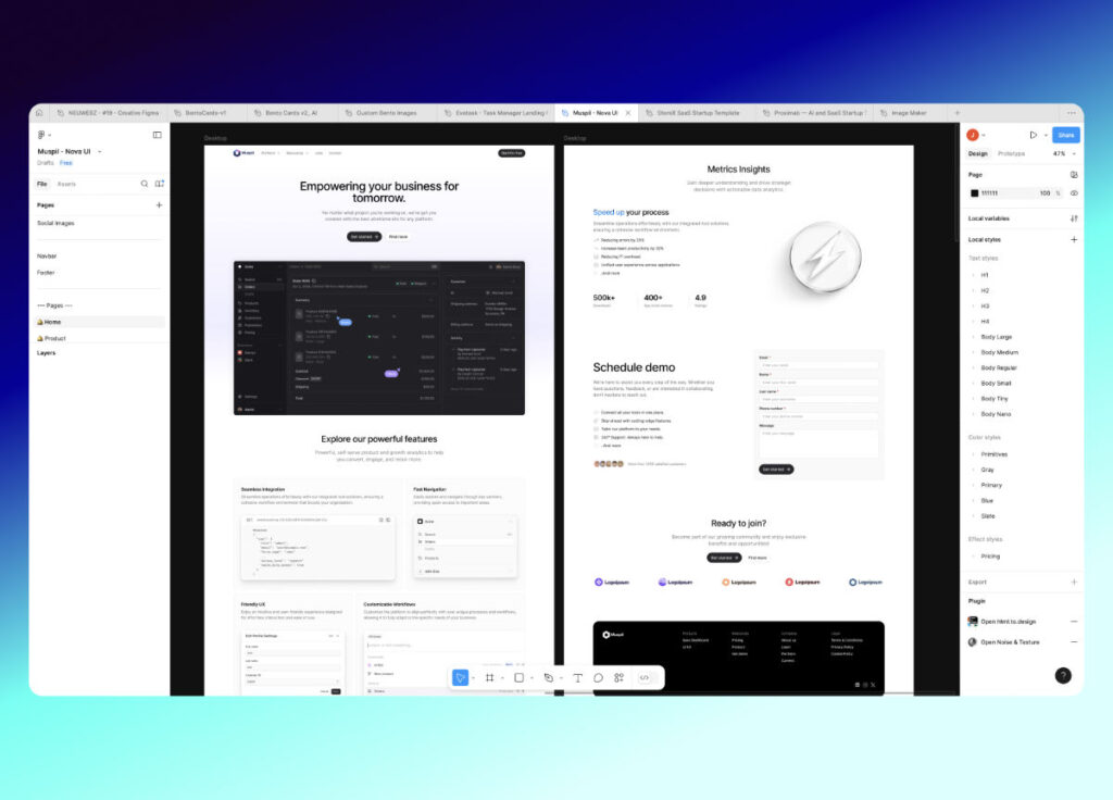 Screenshots of software interface design on computer screens.
