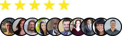 Diverse group of ten professionals with five-star rating