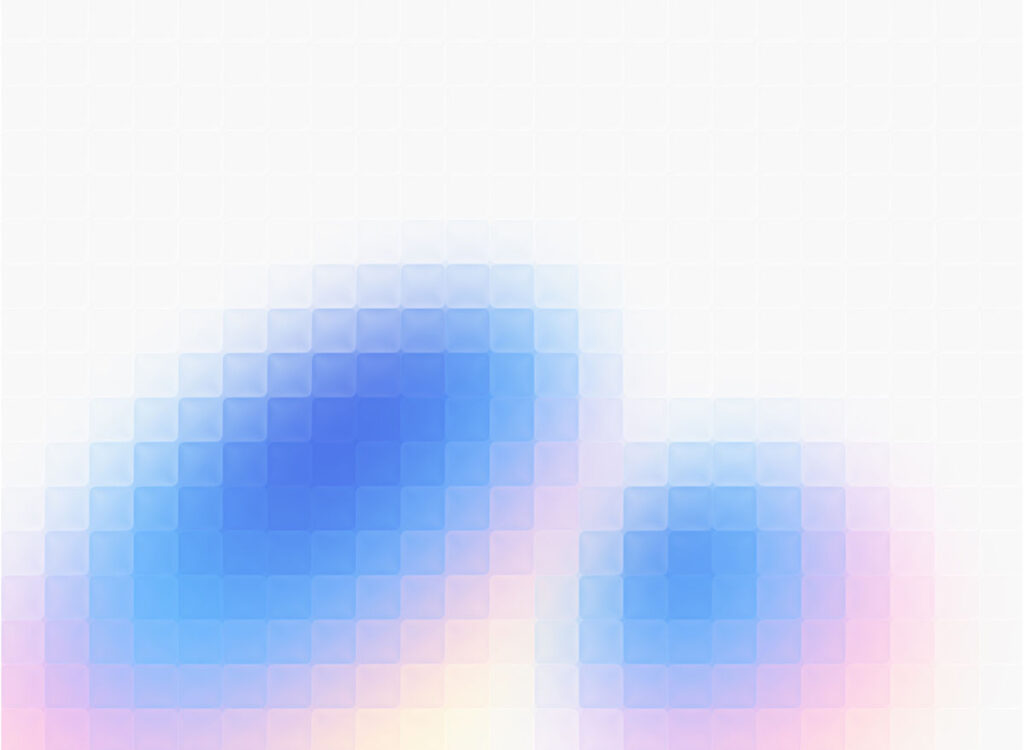 Abstract pixelated blue circles on white background.